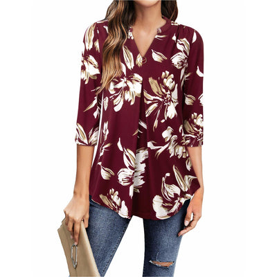 Summer V Neck 3/4 Sleeve Casual Office Blouse freeshipping - Timeson