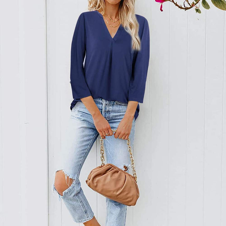 3/4 Sleeve Henley V Neck strectchable Tunic Blouse freeshipping - Timeson