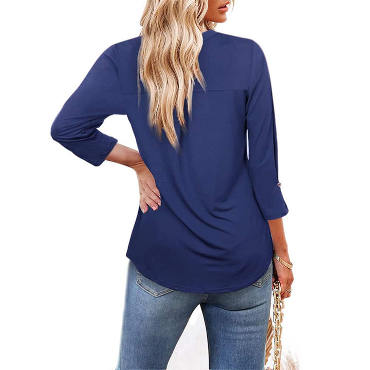 3/4 Sleeve Henley V Neck strectchable Tunic Blouse freeshipping - Timeson