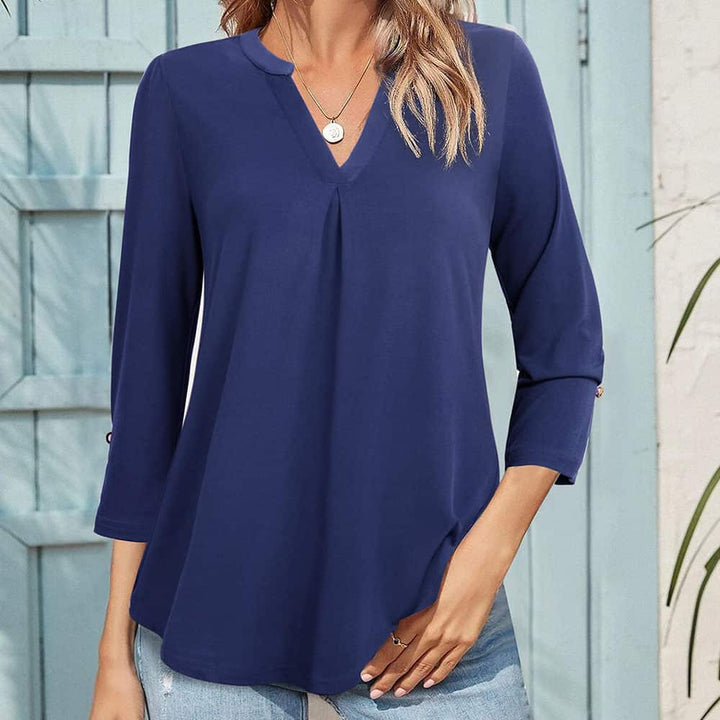 3/4 Sleeve Henley V Neck strectchable Tunic Blouse freeshipping - Timeson