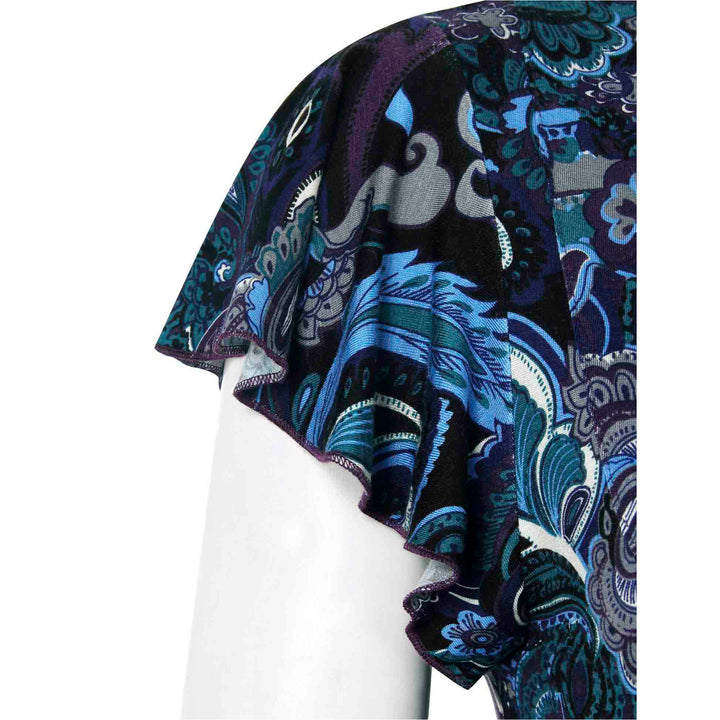 Vintage Ruffle Sleeve V Neck Pleated Tunic Shirt freeshipping - Timeson