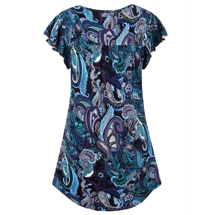 Vintage Ruffle Sleeve V Neck Pleated Tunic Shirt freeshipping - Timeson