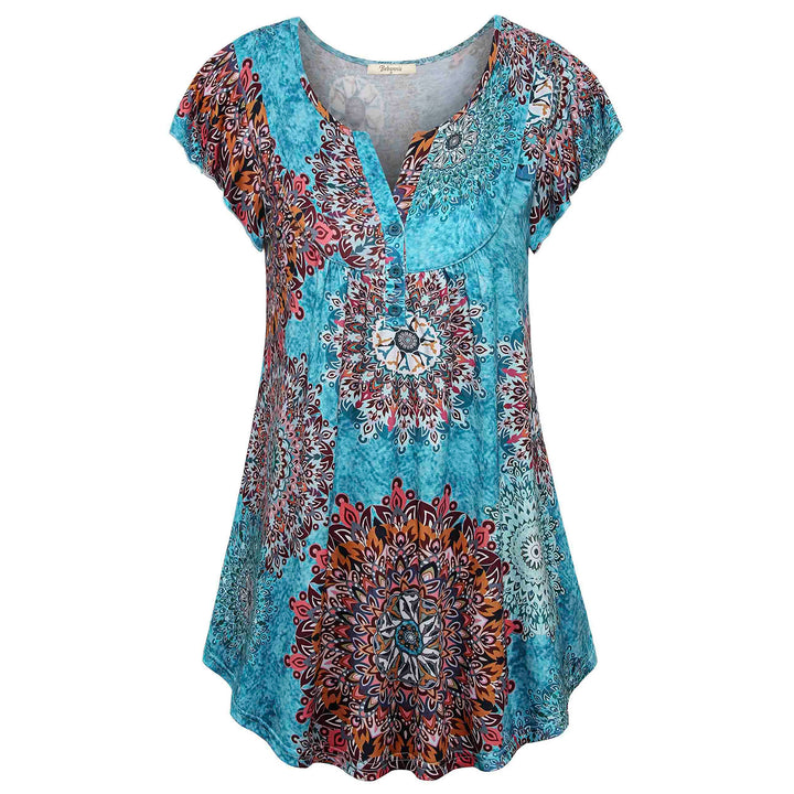 Vintage Ruffle Sleeve V Neck Pleated Tunic Shirt freeshipping - Timeson