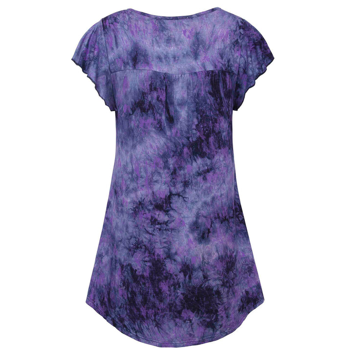 Vintage Ruffle Sleeve V Neck Pleated Tunic Shirt freeshipping - Timeson