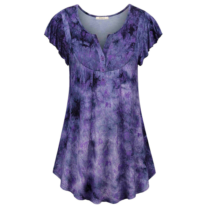 Vintage Ruffle Sleeve V Neck Pleated Tunic Shirt freeshipping - Timeson