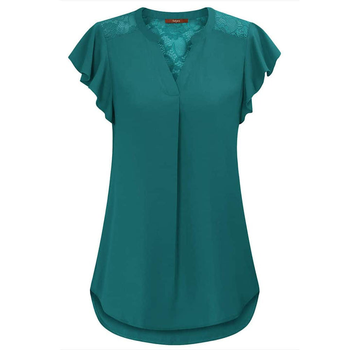 V Neck Short Sleeve Chiffon Shirts freeshipping - Timeson