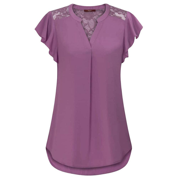 V Neck Short Sleeve Chiffon Shirts freeshipping - Timeson