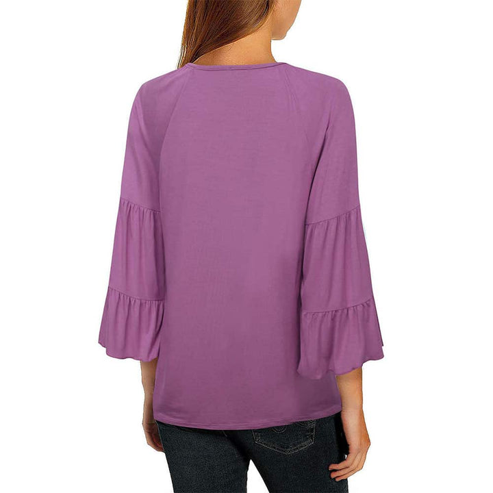 Bell Sleeve Scoop Neck Flowy Blouse freeshipping - Timeson